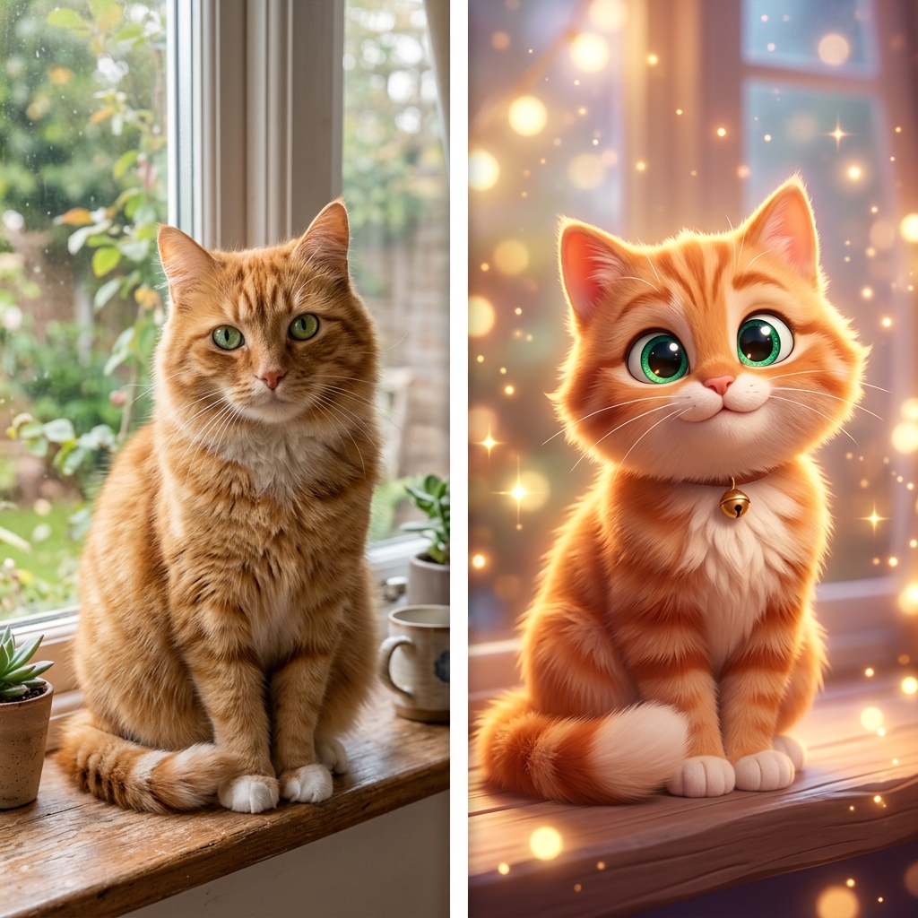 Cat photo to Pixar comparison